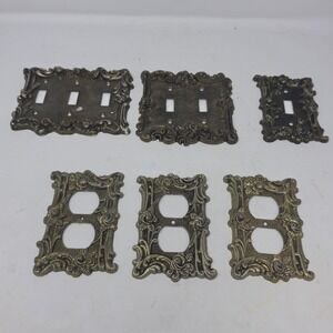 Vintage American Tack & Hardware Brass Floral Light Switch Outlet Cover Set 6pc